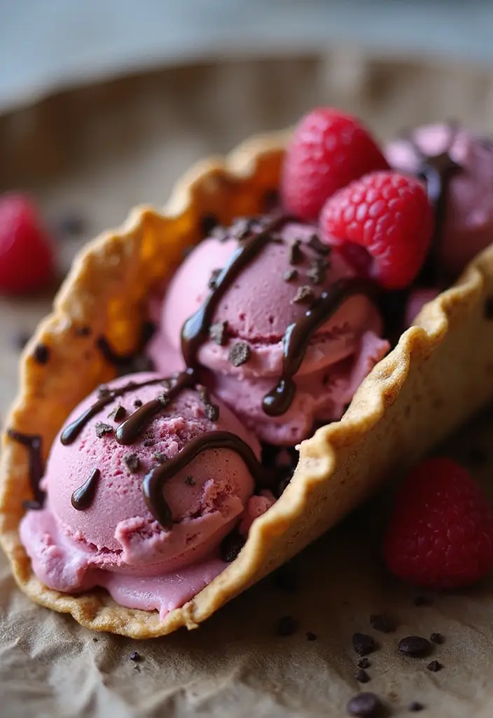 25 Ice Cream Taco Recipes for a Playful Dessert 167 25 Ice Cream Taco Recipes for a Playful Dessert - 25. Chocolate Raspberry Ice Cream Taco