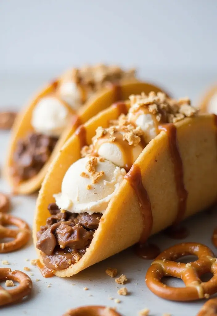 25 Ice Cream Taco Recipes for a Playful Dessert 15 25 Ice Cream Taco Recipes for a Playful Dessert - 3. Salted Caramel Pretzel Ice Cream Taco