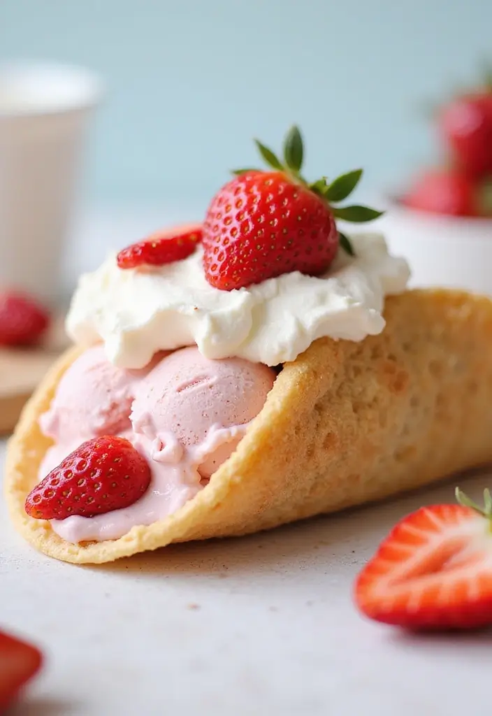 25 Ice Cream Taco Recipes for a Playful Dessert 22 25 Ice Cream Taco Recipes for a Playful Dessert - 4. Strawberry Shortcake Ice Cream Taco
