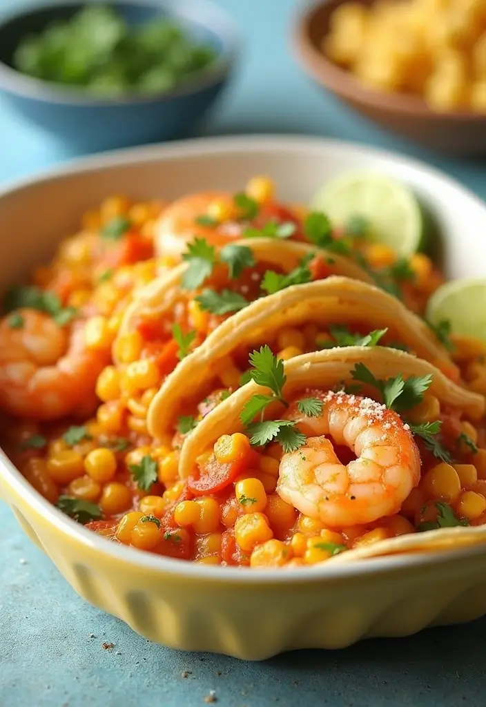 25 Taco Casserole Recipes with Tortillas for Layered Flavor 74 25 Taco Casserole Recipes with Tortillas for Layered Flavor - 12. Shrimp and Corn Taco Casserole