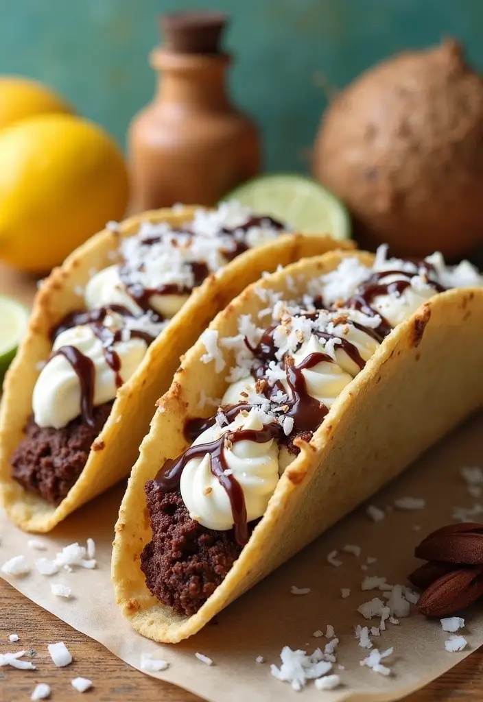 25 Taco Dessert Ideas and Easy Sweet Recipes to Try 78 25 Taco Dessert Ideas and Easy Sweet Recipes to Try - 12. Chocolate Coconut Tacos