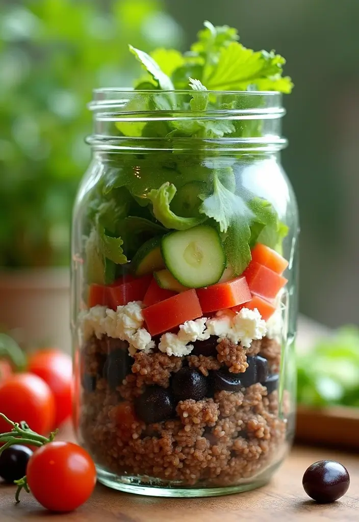 25 Taco Salad in a Jar Recipes for Fresh and Easy Lunches 60 25 Taco Salad in a Jar Recipes for Fresh and Easy Lunches - 10. Greek Taco Salad in a Jar