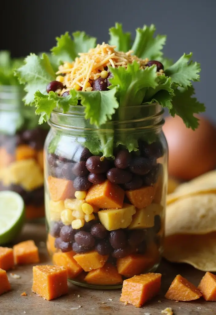 25 Taco Salad in a Jar Recipes for Fresh and Easy Lunches 65 25 Taco Salad in a Jar Recipes for Fresh and Easy Lunches - 11. Taco Salad with Sweet Potatoes in a Jar