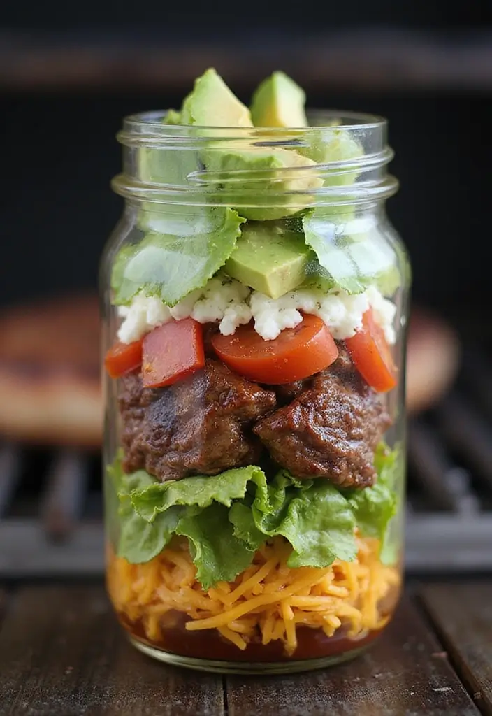 25 Taco Salad in a Jar Recipes for Fresh and Easy Lunches 77 25 Taco Salad in a Jar Recipes for Fresh and Easy Lunches - 13. Taco Salad with Chopped Steak in a Jar