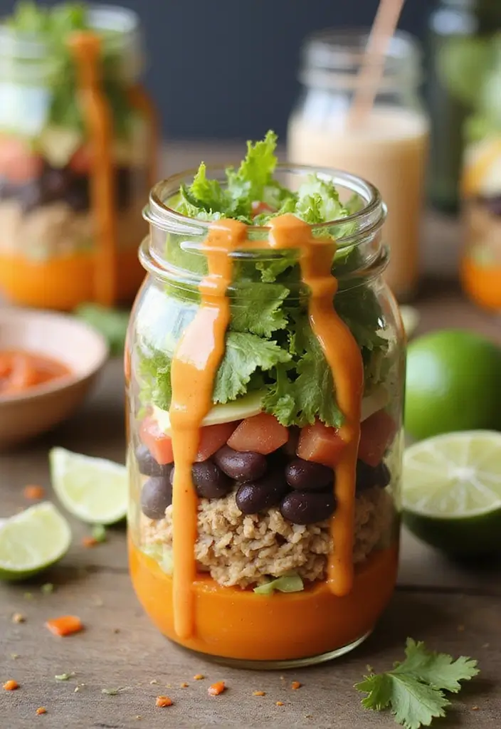 25 Taco Salad in a Jar Recipes for Fresh and Easy Lunches 91 25 Taco Salad in a Jar Recipes for Fresh and Easy Lunches - 15. Taco Salad with Jalapeño Ranch Dressing in a Jar