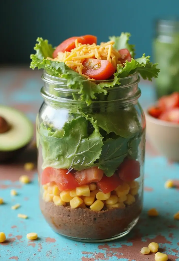 25 Taco Salad in a Jar Recipes for Fresh and Easy Lunches 103 25 Taco Salad in a Jar Recipes for Fresh and Easy Lunches - 17. Taco Salad with Black Bean Hummus in a Jar
