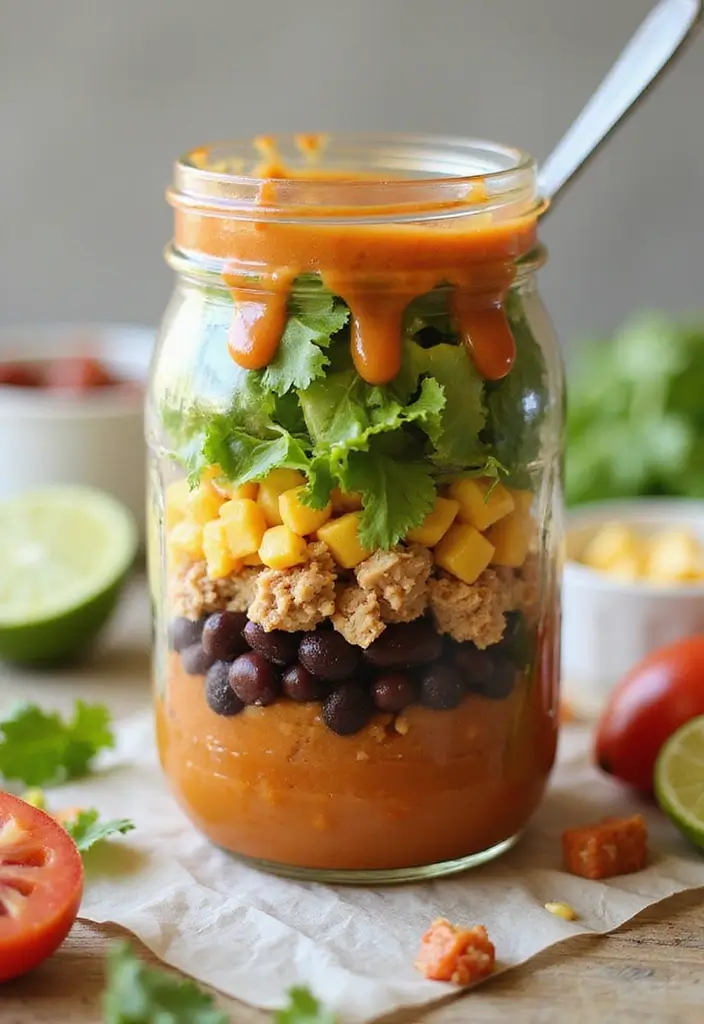 25 Taco Salad in a Jar Recipes for Fresh and Easy Lunches 108 25 Taco Salad in a Jar Recipes for Fresh and Easy Lunches - 18. Taco Salad with Chipotle Dressing in a Jar