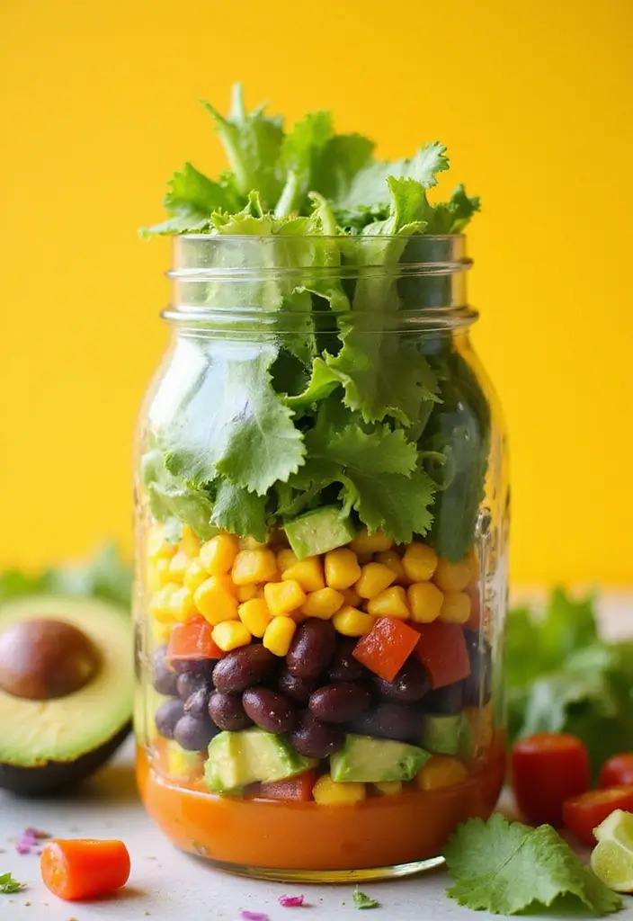 25 Taco Salad in a Jar Recipes for Fresh and Easy Lunches 8 25 Taco Salad in a Jar Recipes for Fresh and Easy Lunches - 2. Veggie Taco Salad in a Jar
