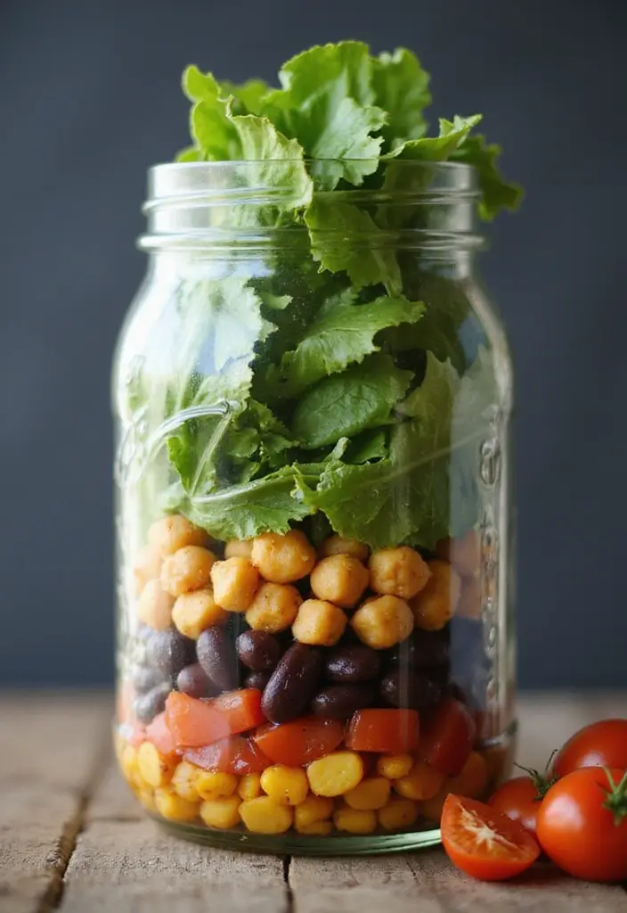 25 Taco Salad in a Jar Recipes for Fresh and Easy Lunches 122 25 Taco Salad in a Jar Recipes for Fresh and Easy Lunches - 20. Taco Salad with Roasted Chickpeas in a Jar