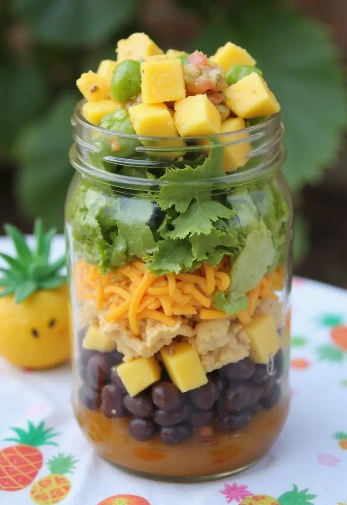 25 Taco Salad in a Jar Recipes for Fresh and Easy Lunches 134 25 Taco Salad in a Jar Recipes for Fresh and Easy Lunches - 22. Taco Salad with Mango Salsa in a Jar