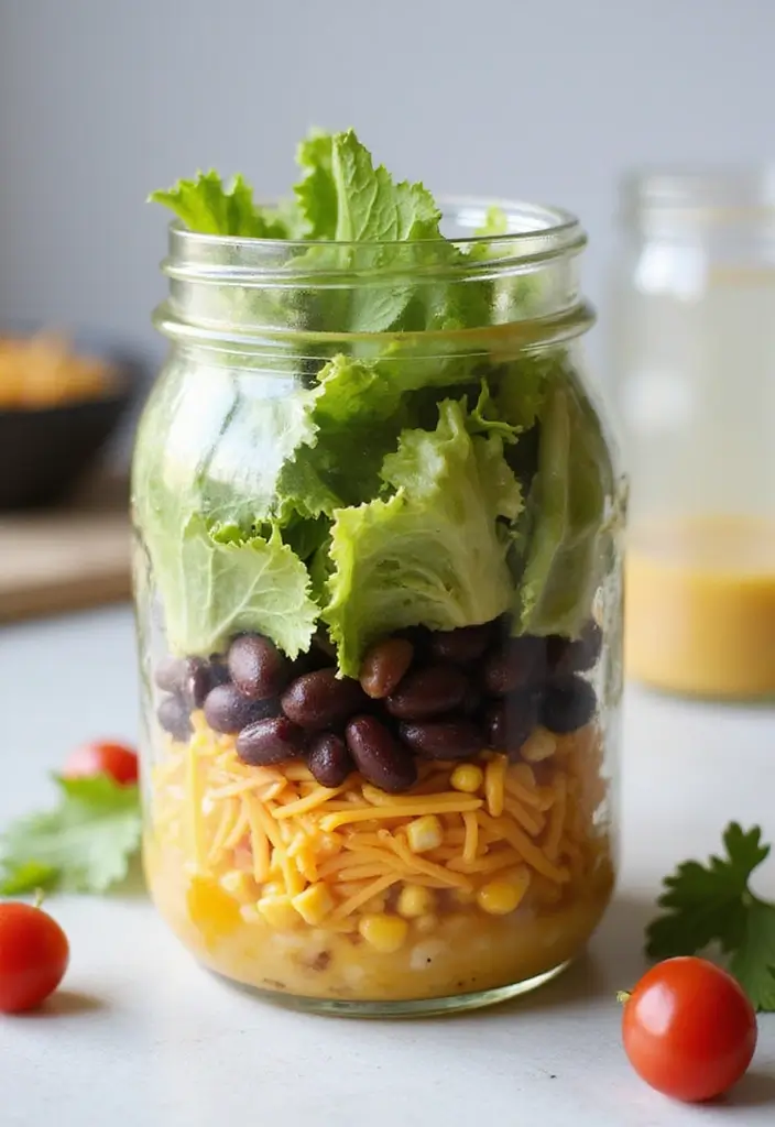 25 Taco Salad in a Jar Recipes for Fresh and Easy Lunches 153 25 Taco Salad in a Jar Recipes for Fresh and Easy Lunches - 25. Taco Salad with Apple Cider Vinaigrette in a Jar