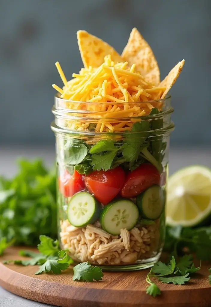 25 Taco Salad in a Jar Recipes for Fresh and Easy Lunches 15 25 Taco Salad in a Jar Recipes for Fresh and Easy Lunches - 3. Chicken Taco Salad in a Jar
