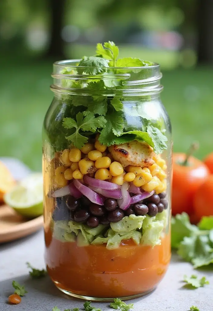 25 Taco Salad in a Jar Recipes for Fresh and Easy Lunches 27 25 Taco Salad in a Jar Recipes for Fresh and Easy Lunches - 5. Southwest Chicken Taco Salad in a Jar