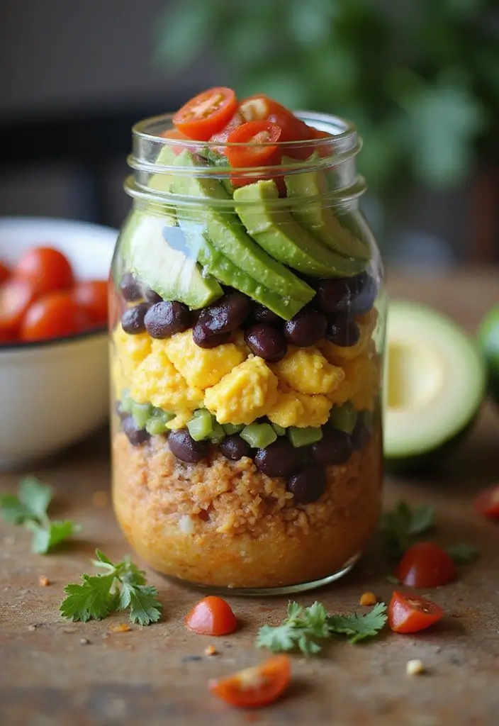 25 Taco Salad in a Jar Recipes for Fresh and Easy Lunches 46 25 Taco Salad in a Jar Recipes for Fresh and Easy Lunches - 8. Breakfast Taco Salad in a Jar