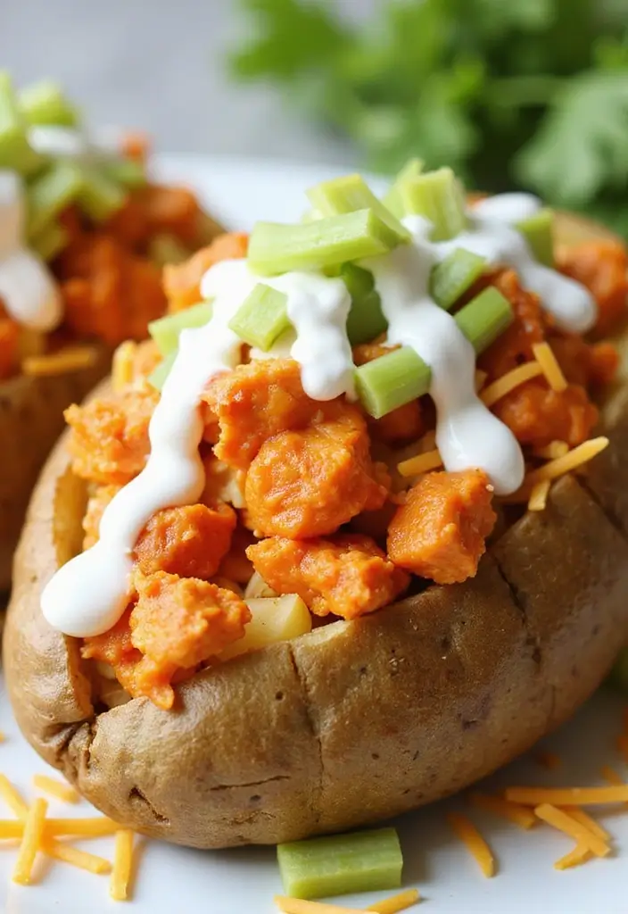 26 Taco Baked Potato Recipes with a Fun Twist - 7. Buffalo Chicken Taco Baked Potato