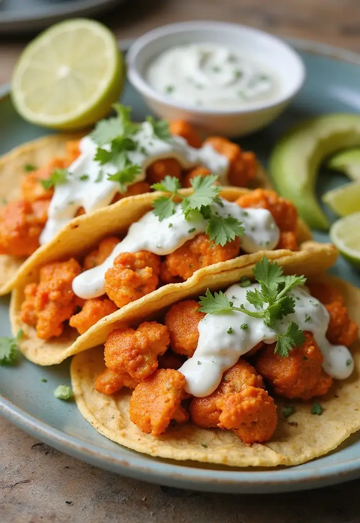 26 Taco Tuesday Recipes and Sides for the Ultimate Feast 126 26 Taco Tuesday Recipes and Sides for the Ultimate Feast - 20. Buffalo Cauliflower Tacos with Blue Cheese Sauce