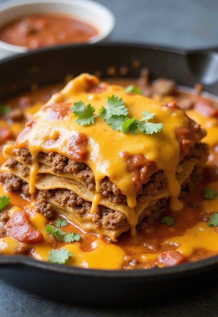 27 Ground Beef Taco Skillet Recipes for One-Pan Meals 78 27 Ground Beef Taco Skillet Recipes for One-Pan Meals - 12. One-Pan Taco Lasagna