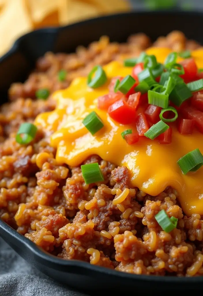 27 Ground Beef Taco Skillet Recipes for One-Pan Meals 8 27 Ground Beef Taco Skillet Recipes for One-Pan Meals - 2. Cheesy Taco Rice Skillet