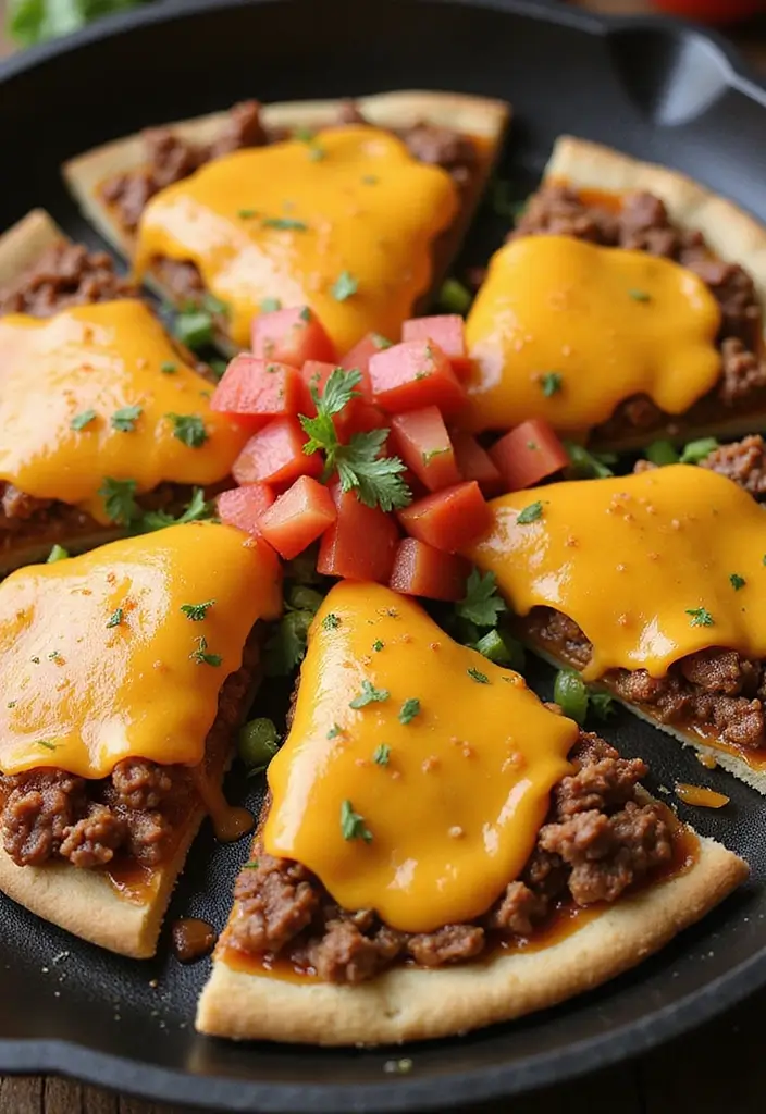 27 Ground Beef Taco Skillet Recipes for One-Pan Meals 146 27 Ground Beef Taco Skillet Recipes for One-Pan Meals - 22. Taco Flatbread Skillet