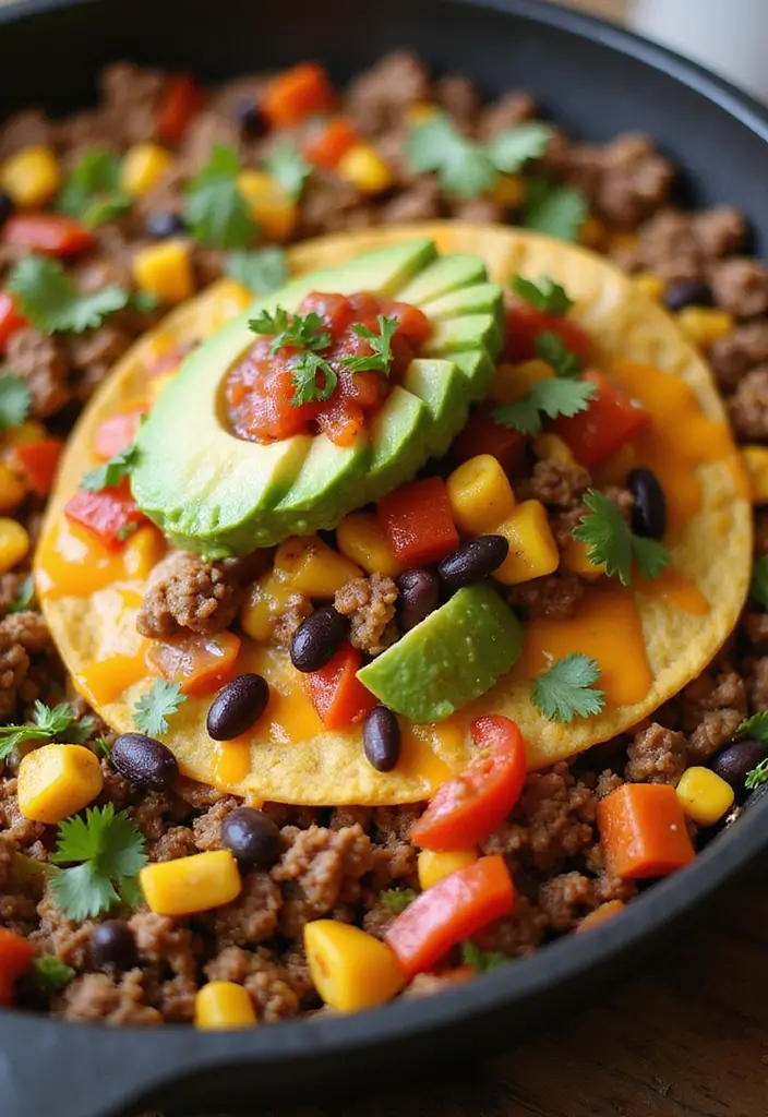 27 Ground Beef Taco Skillet Recipes for One-Pan Meals 160 27 Ground Beef Taco Skillet Recipes for One-Pan Meals - 24. Fiesta Taco Skillet