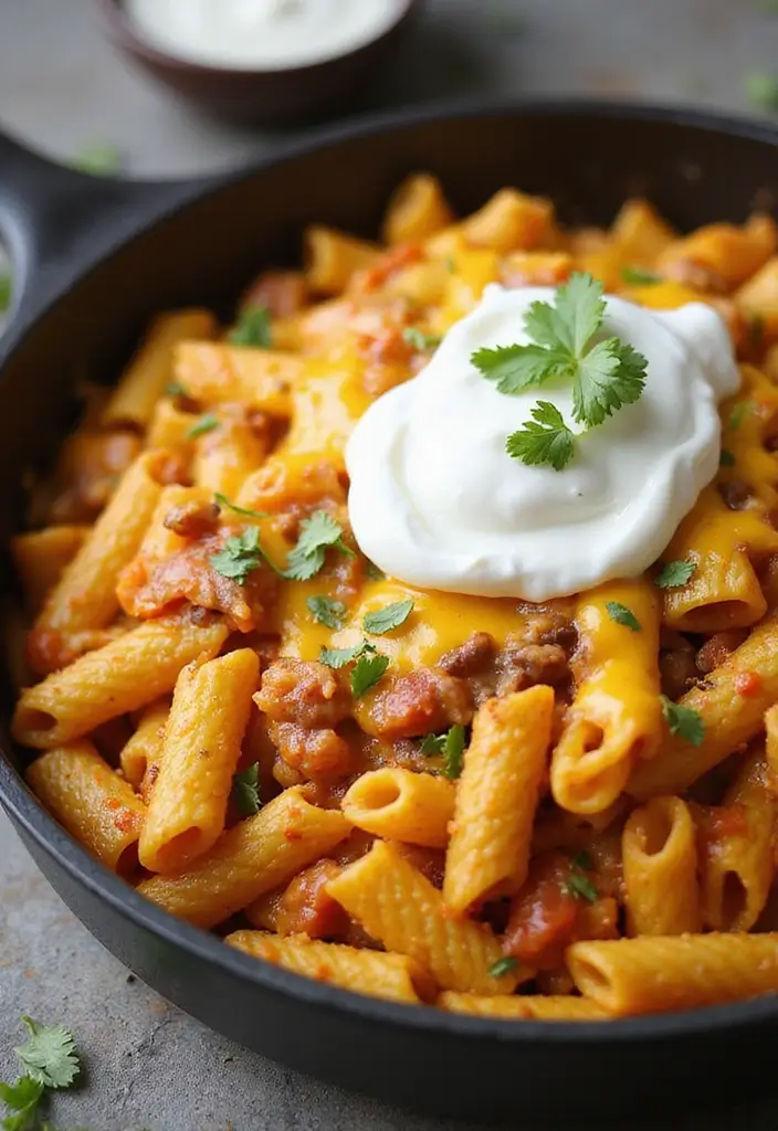 27 Ground Beef Taco Skillet Recipes for One-Pan Meals 15 27 Ground Beef Taco Skillet Recipes for One-Pan Meals - 3. Taco Pasta Skillet