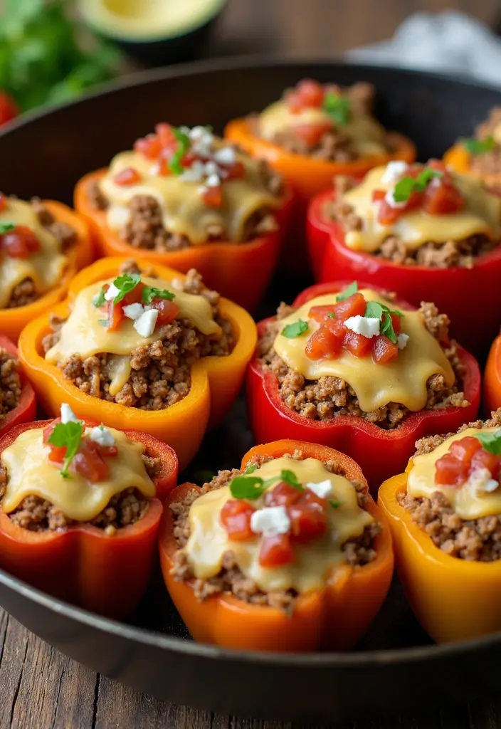 27 Ground Beef Taco Skillet Recipes for One-Pan Meals 36 27 Ground Beef Taco Skillet Recipes for One-Pan Meals - 6. Taco Stuffed Bell Peppers Skillet