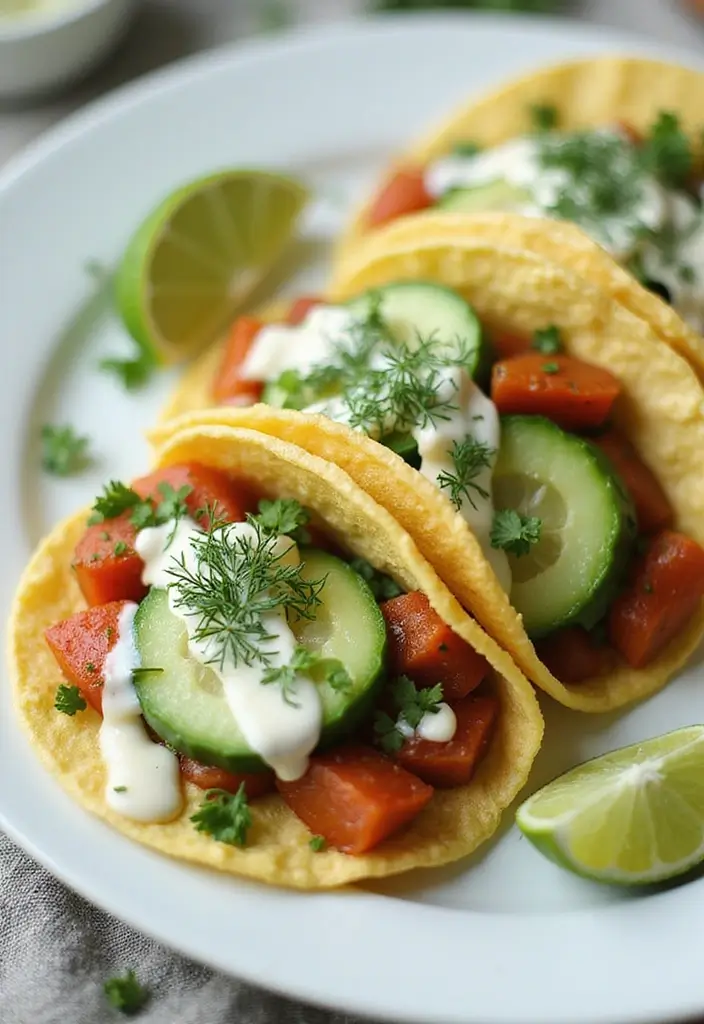 27 Mediterranean Diet Taco Recipes with Fresh Ingredients 146 27 Mediterranean Diet Taco Recipes with Fresh Ingredients - 23. Cucumber and Dill Tacos