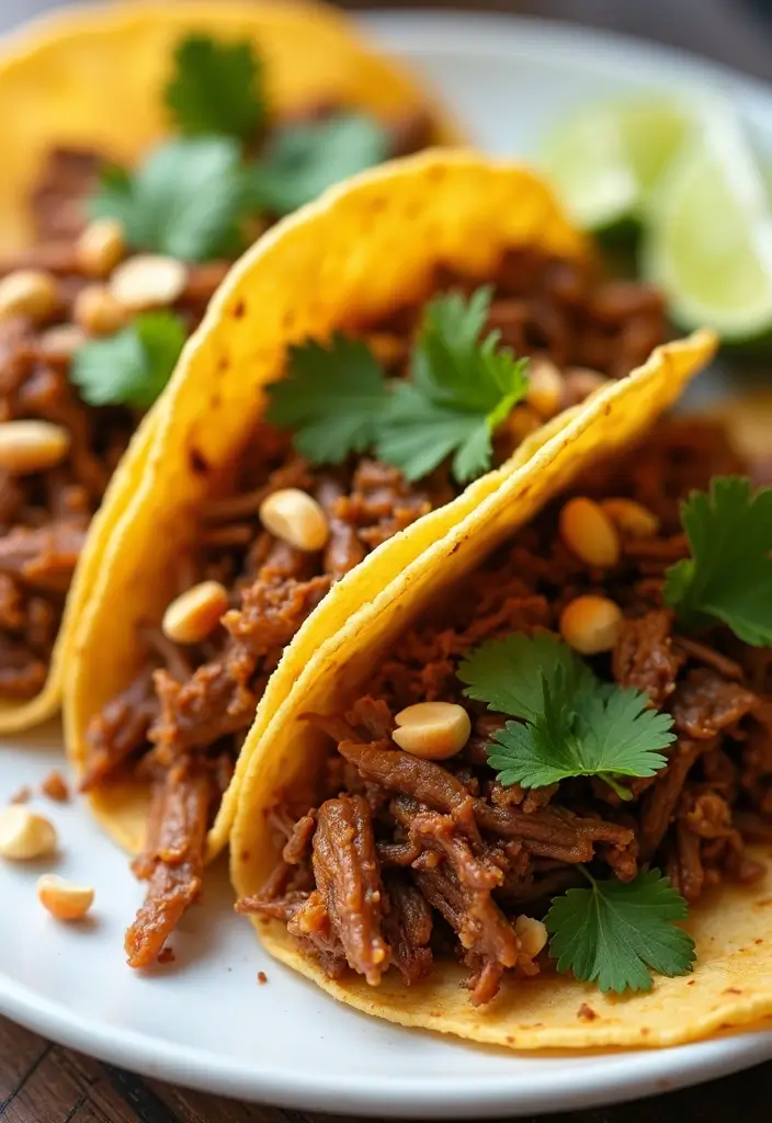 27 Shredded Beef Taco Recipes That Melt in Your Mouth 125 27 Shredded Beef Taco Recipes That Melt in Your Mouth - 19. Thai Peanut Shredded Beef Tacos