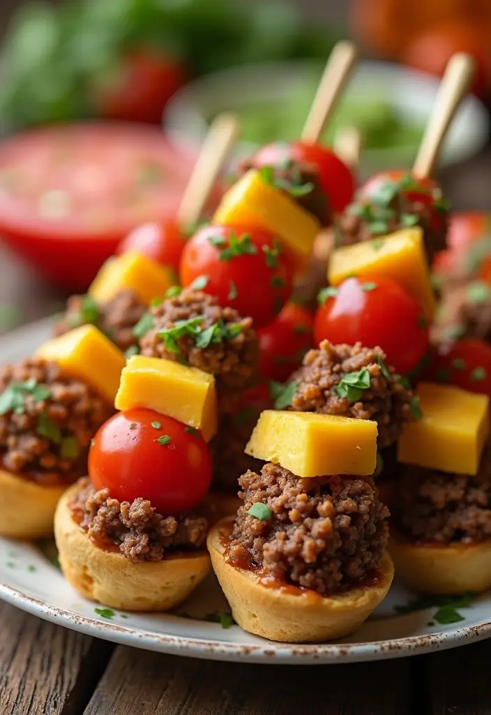 27 Taco Meat Appetizer Recipes for Entertaining 48 27 Taco Meat Appetizer Recipes for Entertaining - 8. Taco Bites on Skewers