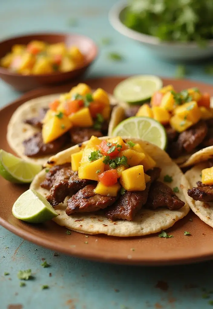 27 Taco Tuesday Recipes with Steak for the Perfect Dinner 11 27 Taco Tuesday Recipes with Steak for the Perfect Dinner - 3. Grilled Steak Tacos with Mango Salsa