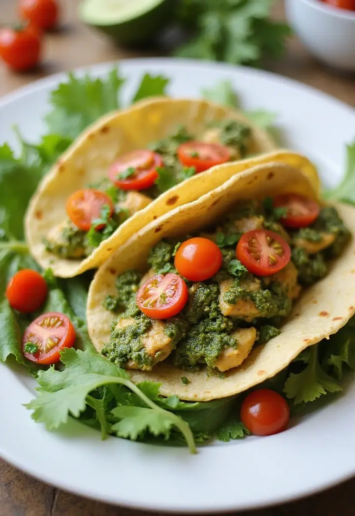 29 Healthy Chicken Taco Recipes for Guilt-Free Dinners 27 29 Healthy Chicken Taco Recipes for Guilt-Free Dinners - 5. Pesto Chicken Tacos