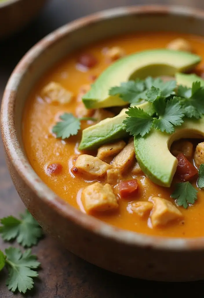 29 Keto Chicken Taco Soup Recipes for Low-Carb Comfort - 21. Creamy Avocado Chicken Taco Soup