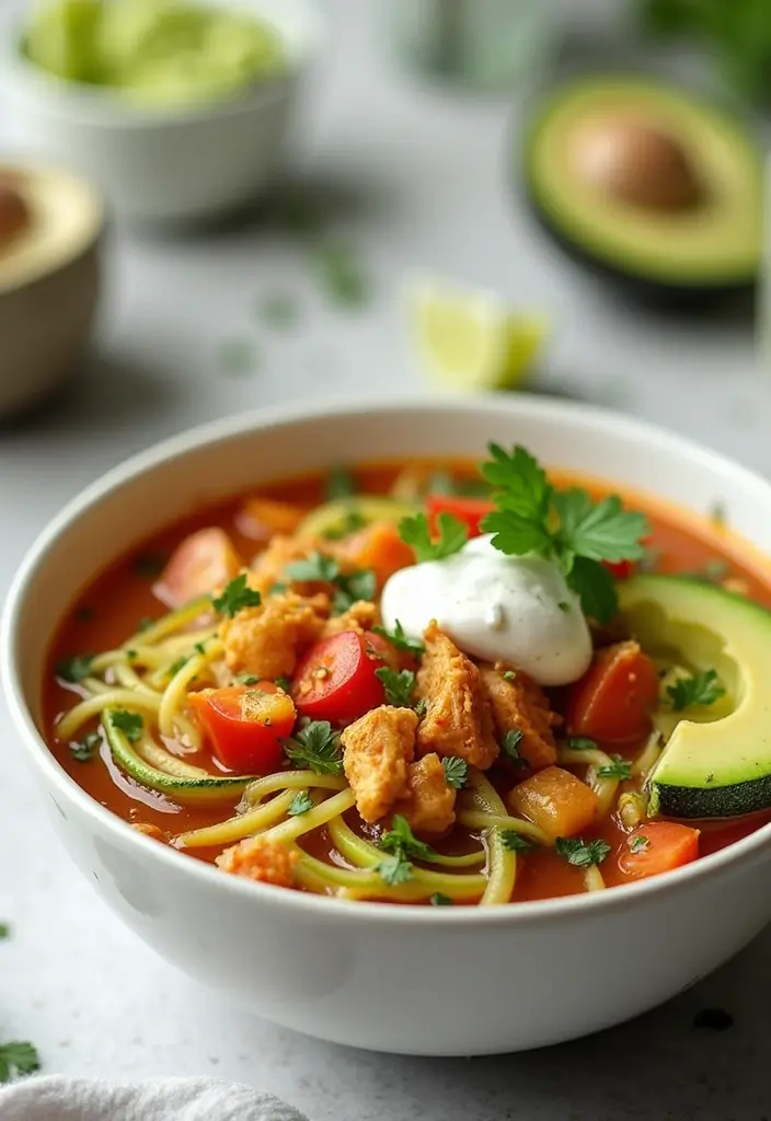 29 Keto Chicken Taco Soup Recipes for Low-Carb Comfort - 29. Chicken Taco Soup with Zucchini Noodles