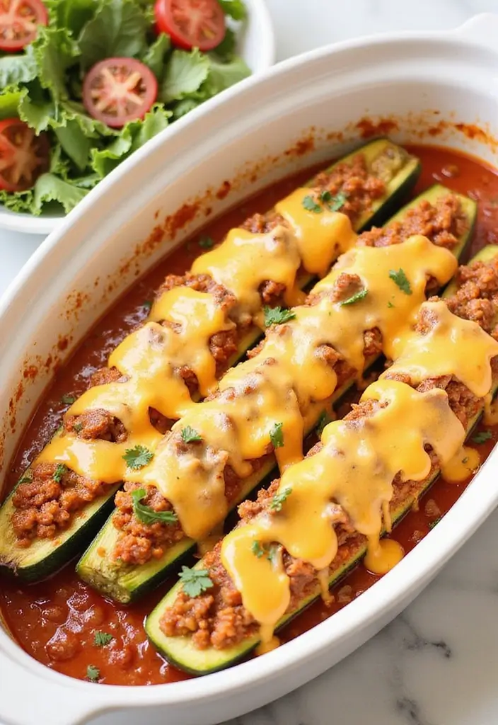 29 Recipes with Taco Sauce for Every Meal 93 29 Recipes with Taco Sauce for Every Meal - 15. Taco Sauce Stuffed Zucchini Boats
