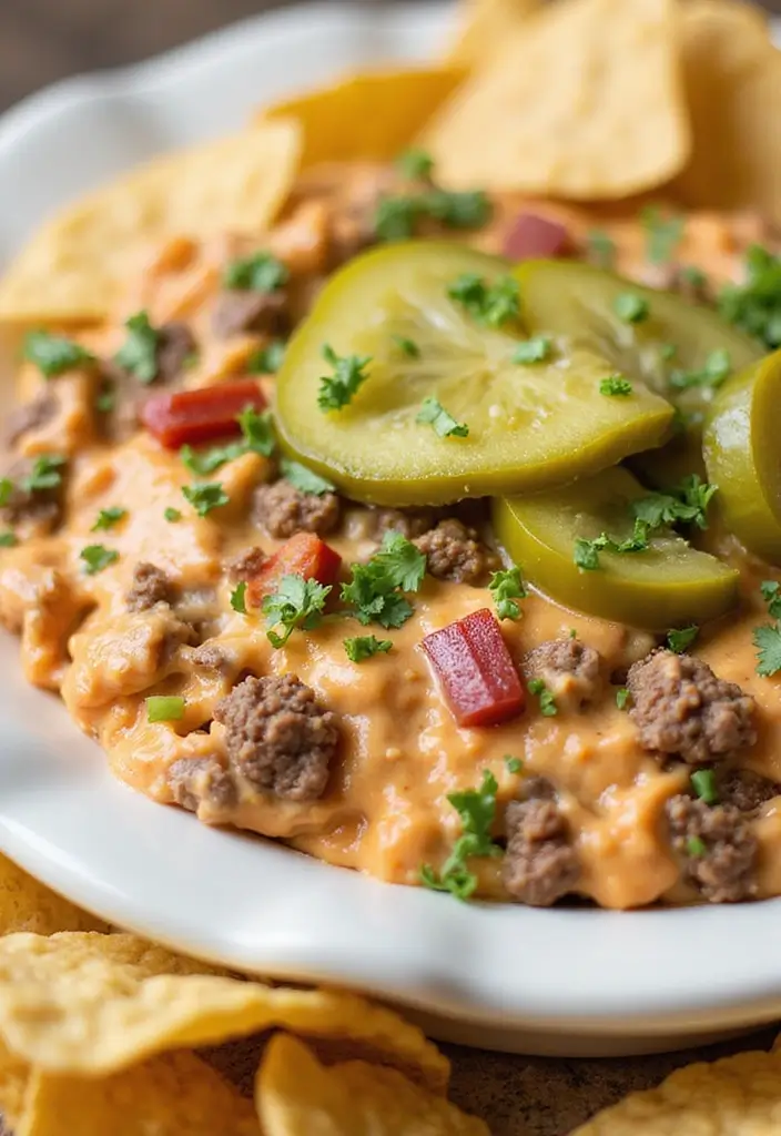 30 Hamburger Taco Dip Recipes for Parties and Game Day 86 30 Hamburger Taco Dip Recipes for Parties and Game Day - 14. Dill Pickle Hamburger Taco Dip