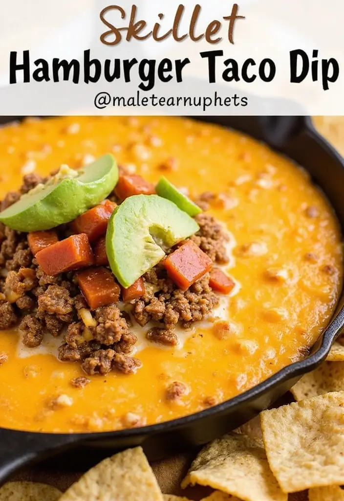 30 Hamburger Taco Dip Recipes for Parties and Game Day 157 30 Hamburger Taco Dip Recipes for Parties and Game Day - 24. Skillet Hamburger Taco Dip