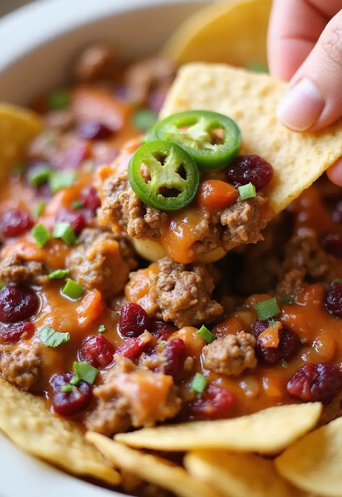 30 Hamburger Taco Dip Recipes for Parties and Game Day 190 30 Hamburger Taco Dip Recipes for Parties and Game Day - 29. Cranberry Jalapeño Hamburger Taco Dip