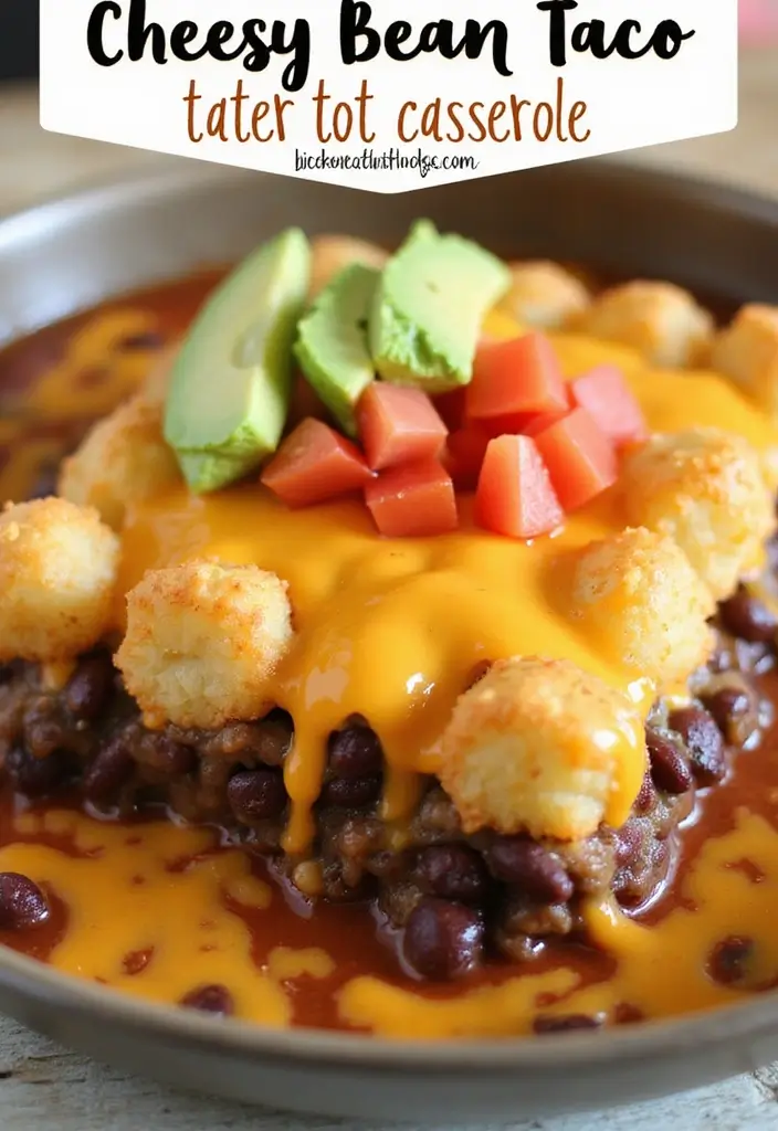 30+ Taco Tater Tot Casserole Recipes the Whole Family Will Love 43 30+ Taco Tater Tot Casserole Recipes the Whole Family Will Love - 7. Cheesy Bean Taco Tater Tot Casserole